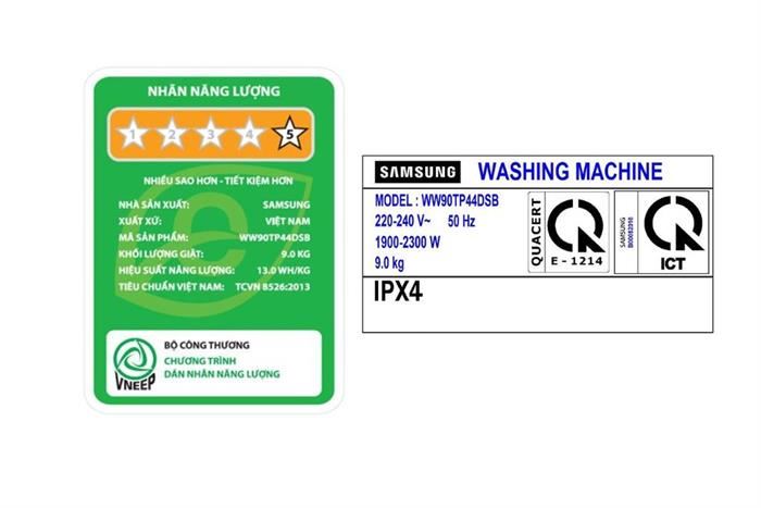 Máy Giặt Samsung AI Inverter 9kg WW90TP44DSB/SV